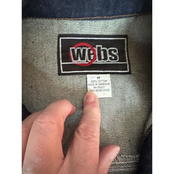 WEBs Denim Trucker Jacket Men’s M Dark Wash, Button Cuffs, 100% Cotton - Picture 3 of 4